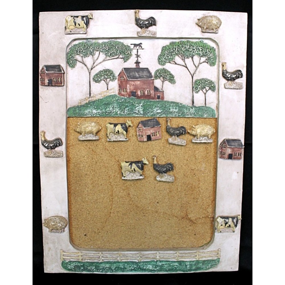 Vtg 90s Hen Feathers Cork Board 7 Pins Hangable Farm House Barn Animal Rustic